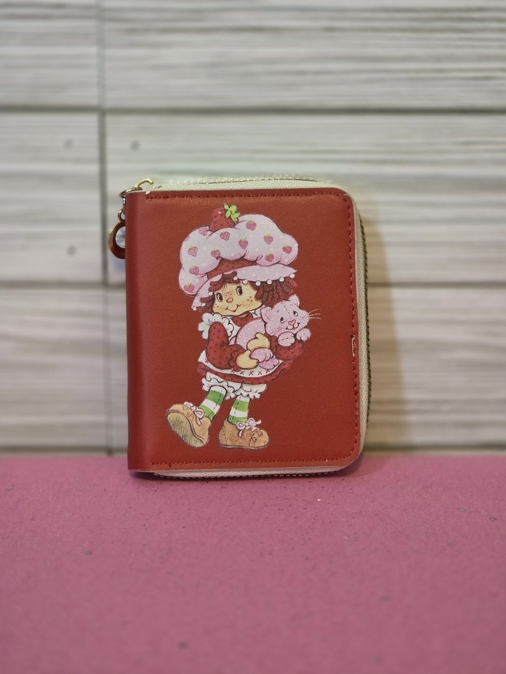 Strawberry Shortcake Red Cartoon Print Zip-Around Wallet Credit Card Coin Womens